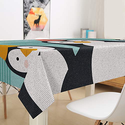 3D Tischdecke Abwaschbar, DOTBUY Wasserabweisende Tischdecke Rechteckig Abwischbare Wachstuch für Desktop Dekorative Tuch Hotel Bankett Party Garten (Gestreifter Pinguin,140x220cm) von DOTBUY-shop