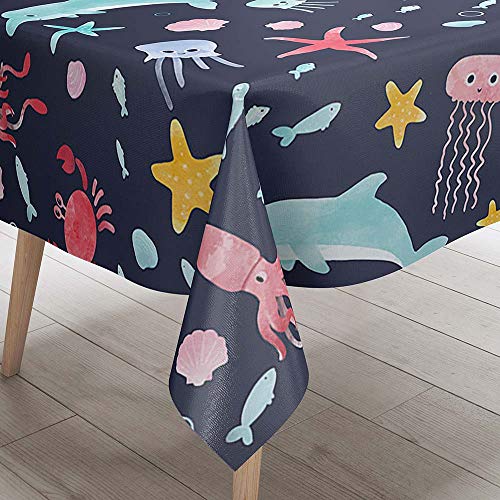 Tischdecke Abwaschbar, DOTBUY Kinder Wasserabweisende Tischdecke Rechteckig Abwischbare Wachstuch für Desktop Dekorative Tuch Hotel Bankett Party Garten (Blauer Delphin,60x60cm) von DOTBUY-shop