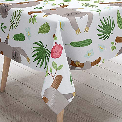 Tischdecke Abwaschbar, DOTBUY Kinder Wasserabweisende Tischdecke Rechteckig Abwischbare Wachstuch für Desktop Dekorative Tuch Hotel Bankett Party Garten (Faultierblatt,60x60cm) von DOTBUY-shop