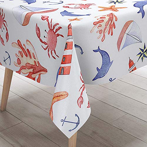 Tischdecke Abwaschbar, DOTBUY Seestern Wasserabweisende Tischdecke Rechteckig Abwischbare Wachstuch für Desktop Dekorative Tuch Hotel Bankett Party Garten (Freund des Meeres,90x90cm) von DOTBUY-shop