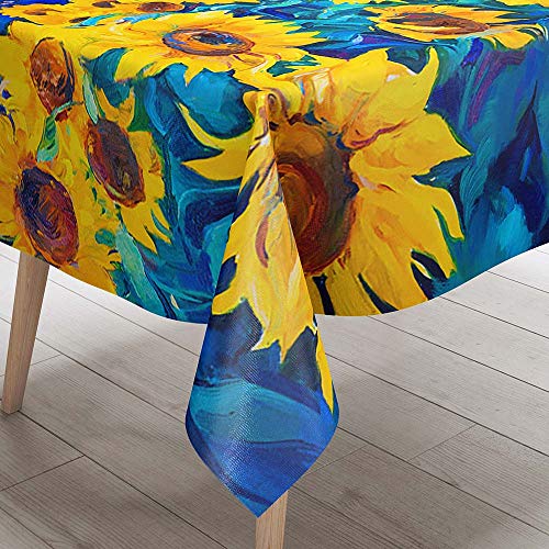 Tischdecke Abwaschbar, DOTBUY Sonnenblume Wasserabweisende Tischdecke Rechteckig Abwischbare Wachstuch für Desktop Dekorative Tuch Hotel Bankett Party Garten (Blaue Blätter,140x180cm) von DOTBUY-shop