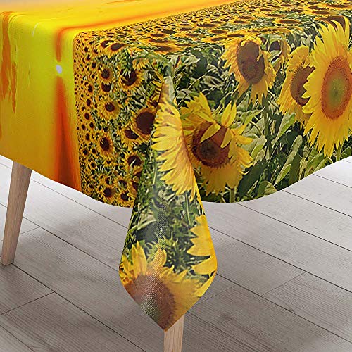 Tischdecke Abwaschbar, DOTBUY Sonnenblume Wasserabweisende Tischdecke Rechteckig Abwischbare Wachstuch für Desktop Dekorative Tuch Hotel Bankett Party Garten (Sonnenuntergang,140x220cm) von DOTBUY-shop