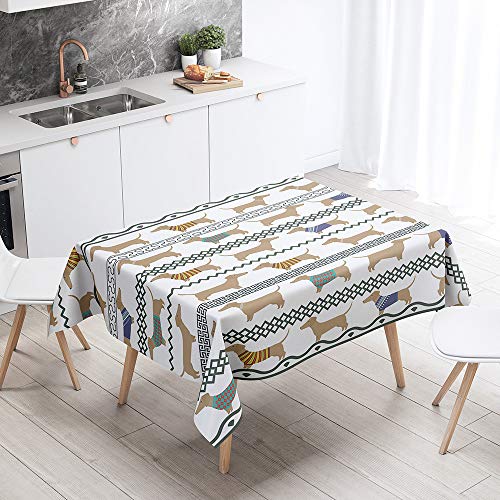 Tischdecke Abwaschbar, DOTBUY Wasserabweisende Tischdecke Rechteckig Abwischbare Wachstuch für Desktop Dekorative Tuch Hotel Bankett Party Garten (Dackel 3,100x140cm) von DOTBUY-shop