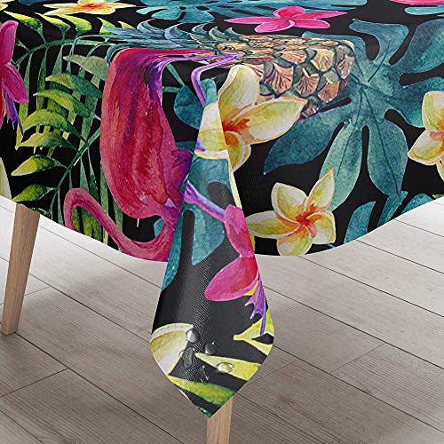 Tischdecke Abwaschbar Garten, DOTBUY Blume Flamingo Palmblätter Wasserabweisende Tischdecke Rechteckig Abwischbare Wachstuch Desktop Dekorative Tuch Hotel Bankett Party (C,140x160cm) von DOTBUY-shop