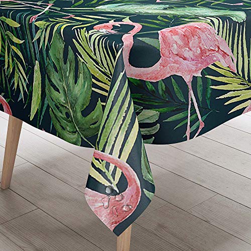 Tischdecke Abwaschbar Garten, DOTBUY Blume Flamingo Palmblätter Wasserabweisende Tischdecke Rechteckig Abwischbare Wachstuch Desktop Dekorative Tuch Hotel Bankett Party (D,90x90cm) von DOTBUY-shop