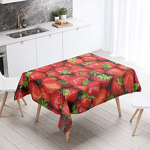 Tischdecke Abwaschbar Wasserdicht Abwischbar Schmutzabweisend, DOTBUY 3D Rechteckige Tischtuch Eckig Tischwäsche für Home Küche Garten Dekoration mit 4 klammern (Erdbeere,90x90cm) von DOTBUY-shop