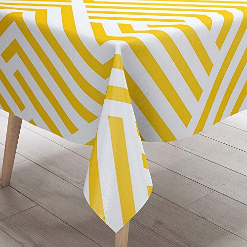 DOTBUY 3D Tischdecke Abwaschbar, Wasserabweisende Tischdecke Rechteckig Abwischbare Wachstuch für Desktop Dekorative Tuch Hotel Bankett Party Garten (Gelb Weiss,100x140cm) von DOTBUY