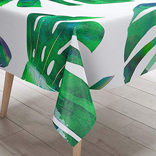 DOTBUY 3D Tischdecke Abwaschbar, Wasserabweisende Tischdecke Rechteckig Abwischbare Wachstuch für Desktop Dekorative Tuch Hotel Bankett Party Garten (Grünes Palmblatt,140x240cm) von DOTBUY