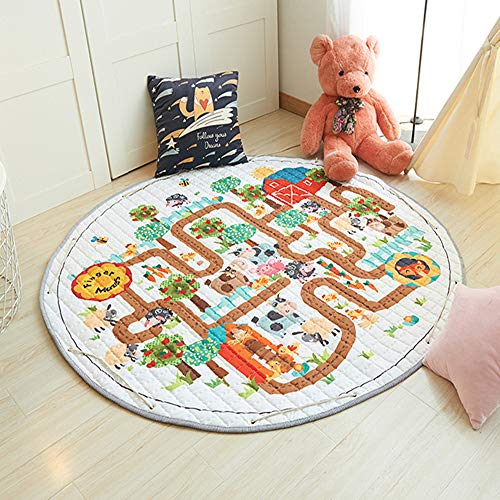 DOTBUY Krabbeldecke für Baby Aufbewahrungstasche, Kinderzimmer Dekoration Kinder Kuschelige Ausflug Spielmatte Runde Teppich Baumwolle Crawl für Gym (150cm,Fox) von DOTBUY