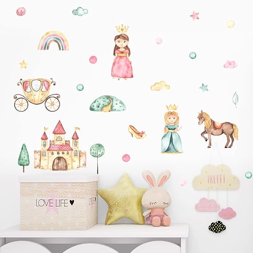 DOTUIARG Cartoon Prinzessinnen Kutsche Rosa Aquarell Vinyl Kinderzimmer Wandaufkleber Druck Kinder Mädchen Zimmer Interieur Home Decor von DOTUIARG