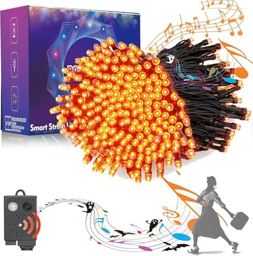 DOTWAYAW Halloween Deko Outdoor 40M 400 LEDs Halloween Musik Lichterkette orange mit Bewegungsmelder, 6 Musikmodi&Speicherfunktion, wasserdicht, gruselige Deko für Halloween Party von DOTWAYAW