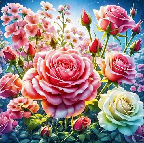 DOUKOYEE Diamond Painting Kits Rose Schmetterling Blumen Adult Kinder Diamant Bilder Malerei Set DIY Mosaikherstellung, Home Wanddekoration Wohnzimmer Schlafzimmer Wand Eingang Dekoration (DD) von DOUKOYEE