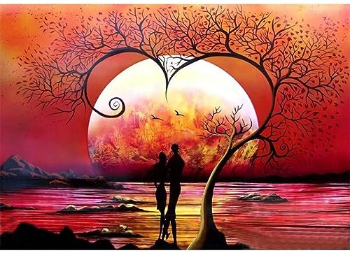 DOUKOYEE Diamond Painting für Erwachsene Kinder DIY 5D Diamant Painting Blume Tiere Katze Landschaft Dinosaurier Malen nach Zahlen Diamant Anfänger Home Wall Decor 30x40cm (G-Lovers under Sunset) von DOUKOYEE