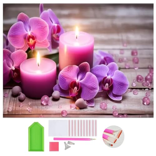 DOUKOYEE Diamond Painting für Erwachsene Blumen Buddha und Kerze Bilder DIY 5D Diamant Malerei Kit Stickerei Set Kreuzstich Diamant Painting Bilder Wall Home Room Decoration (D) von DOUKOYEE