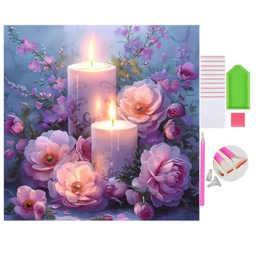 DOUKOYEE Diamond Painting für Erwachsene Blumen Buddha und Kerze Bilder DIY 5D Diamant Malerei Kit Stickerei Set Kreuzstich Diamant Painting Bilder Wall Home Room Decoration (F) von DOUKOYEE