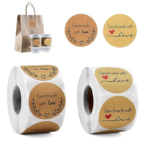 DOUSELLA 1000 Stück Kraftpapier Marmeladen Etiketten Selbstklebend Marmeladen Aufkleber 3,8cm Kraftpapier Klebeetiketten zum beschriften Handmade Marmeladenglas Sticker für Gläser Verpackung von DOUSELLA