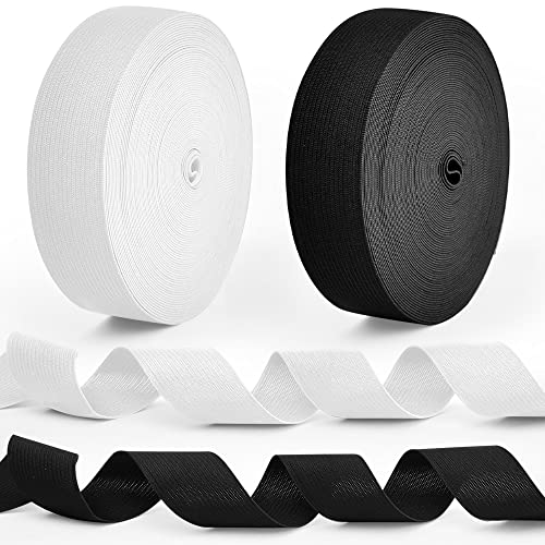 DOUSELLA 2 Rollen 12 Meter Breite Gummiband Weiß Schwarze Gummibänder Zum Nähen Reißfeste Gummilitze 30mm Nähen Hosengummi Elastisches Band Flache Gummizug Stoffband für Haushalt DIY Handwerk von DOUSELLA