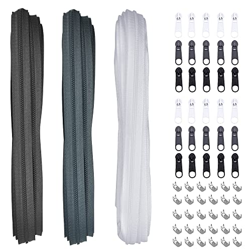 DOUSELLA 3 Farben Endloses Reisverschluss Endlosreißverschluss mit 30 stück Zipper, 30 stück Endstück Nylon Reißverschlüsse 2,5cm breit Reissverschluss Reparatur Set für Kleidung Tasche Bettwäsche von DOUSELLA