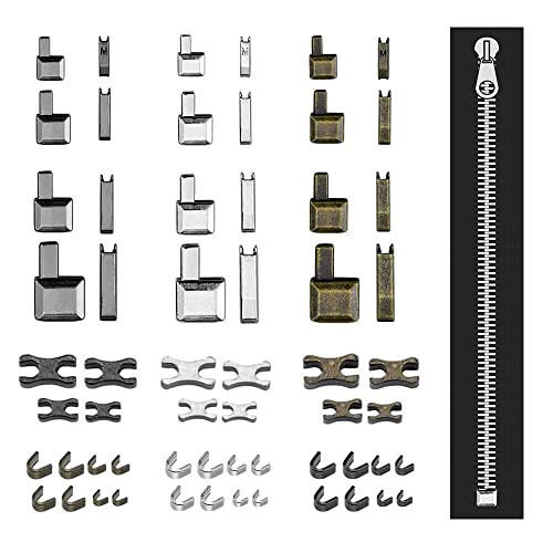 DOUSELLA 60 Stück Reißverschluss Reparatur Set Reißverschluss Reparatur Set Reißverschluss Stopper Oberer Und Unterer Ersatz Zipper Schieber Kit Metall Ersatzzipper Zipper Endstücke für Jacken Taschen von DOUSELLA