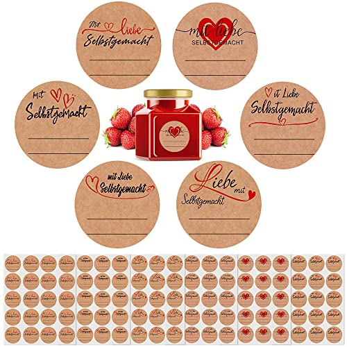 DOUSELLA 600 Stück Marmeladen Aufkleber Etiketten Kraftpaier Klebeetiketten zum beschriften Selbstklebend Marmelade Handmade Marmeladenglas Sticker für Backen Geschenktüten Flasche von DOUSELLA