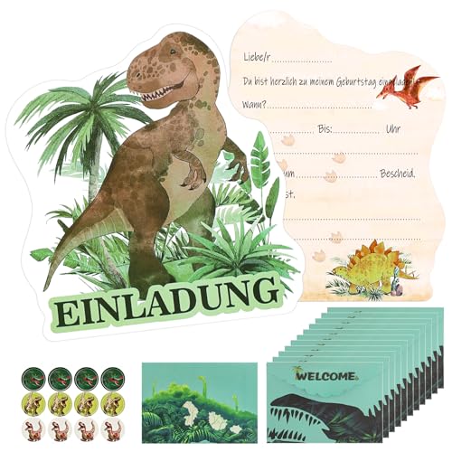 DOUUCO 12 Stück Dino Einladungskarten zum Kindergeburtstag Dinosaurier Einladungen für Kinder zum Geburtstag Dino-Party für Junge Mädchen, Dinosaurier Mottoparty Einladung Jungen von DOUUCO