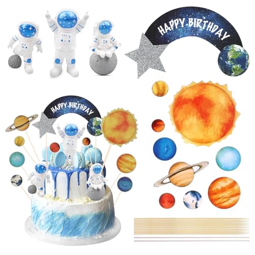 DOWNDRIFT Weltraum Astronaut Tortendeko,13 Stück Kuchendeko Geburtstag Astronaut,Geburtstag Weltraum Kuchen Deko,Astronauten Kuchendekoration,Astronaut Cake Topper für Weltraum Kindergeburtstag von DOWNDRIFT