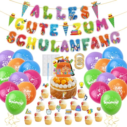 DOWNDRIFT Einschulung Deko,Einschulung Mädchen Deko,Einschulung Girlande Deko,Schulanfang Deko Schulkind Deko,Girlande Luftballon Einschulung,Schulanfang Girlande Alles Gute Zum Schulanfang Girlande von DOWNDRIFT