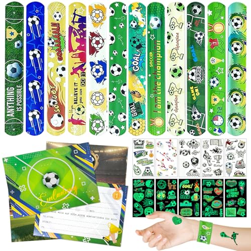 DOWNDRIFT Fußball Party Mitgebsel Kinder,48 Stück Fußball Geschenke mit Fußball Snap Bracelets Tattoo Aufkleber,Fußball Mitgebsel Kindergeburtstag für Kinder Geburtstag Deko von DOWNDRIFT