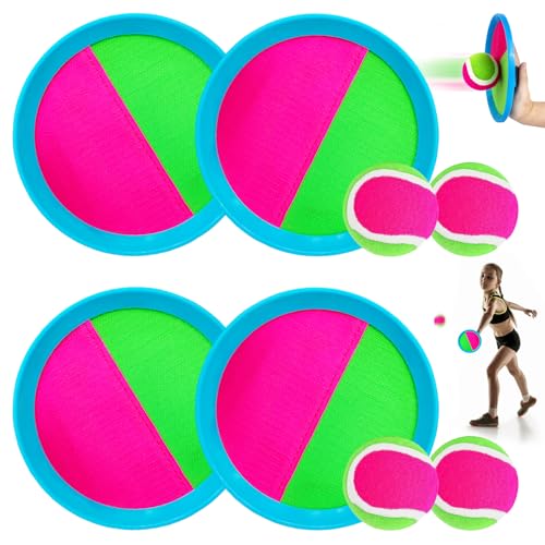 DOWNDRIFT Klettballspiel für Kinder,Klettball Set mit 4 Klett Ball Paddle und 4 Klettball Wurfspiel Ballspiele für Draußen Kinder,Wurfspiel Kinder Outdoor Klettball Spielzeug für Party,Garten von DOWNDRIFT