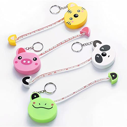 DOYIFUN Weiches, einziehbares Maßband für Körpermaße, 152,4 cm, einziehbar, niedliches Kawaii-Tiermaßband, Schneidermaßband, Brüche, Messlineal zum Nähen, 4 Stück von DOYIFUN