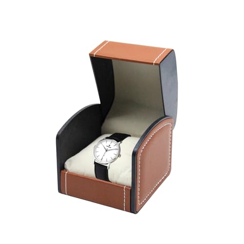 DOZNOZRI Einzeln Uhrenbox Herren 1 uhr Single Grid PU Leder Uhrenetui mit Kissen Uhrenkasten Damen klein für Uhren, Schmuck, Anhänger, Halskette, Armbänder,Herren und Damen (Braun) von DOZNOZRI