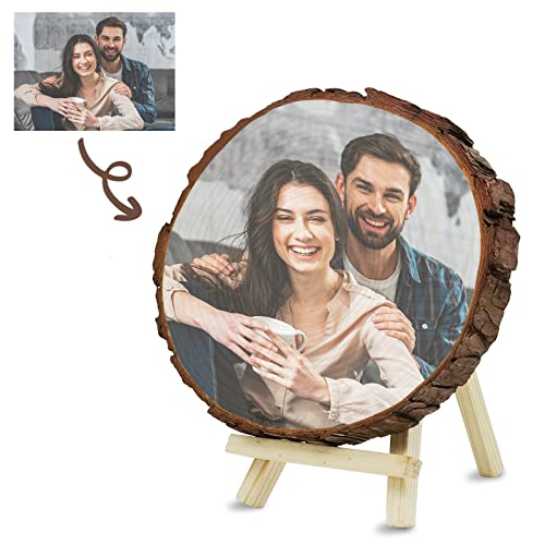 DPDP Personalisierte Baumscheibe mit Foto Bedrucken, Foto auf Holzscheibe, Hochzeit Geschenk personalisiert, Baumscheibe für Jahrestag Jubiläum Geburtstag Dekoration 14-16cm von DPDP