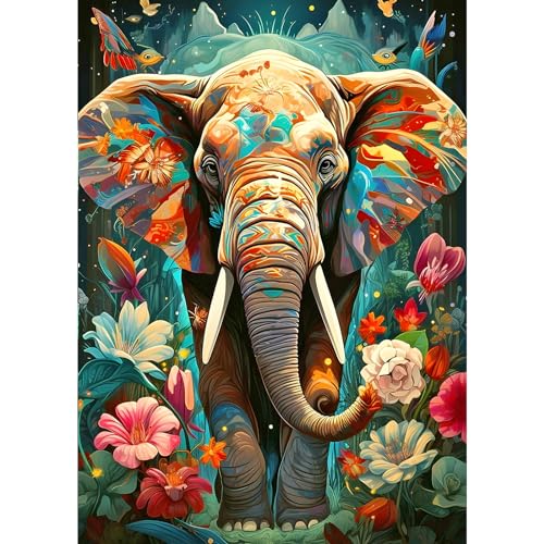 DPHERO 5D Diamond Painting Elefant Diamant Painting Bilder Elefant Diamond Kunst Erwachsene Blumen Diamond Painting Bilder Diamant Bilder Kinder DIY Cross Stickerei Malerei Kits Wand Dekor 30x40cm von DPHERO