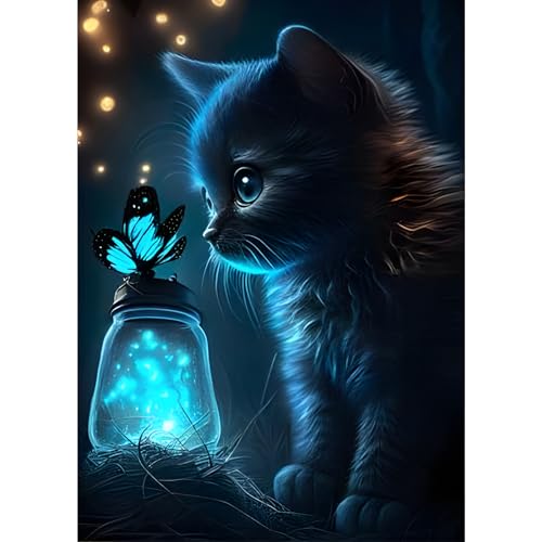 DPHERO 5D Diamond Painting Katze Diamant Painting Bilder Diamond Painting Erwachsene Kätzchen Schmetterling Diamond Painting Diamant Bilder Kinder DIY Cross Stickerei Malerei Kits Wand Dekor 30x40cm von DPHERO