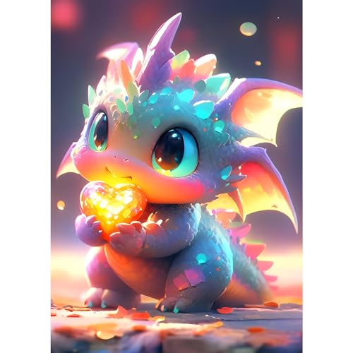 DPHERO Baby-Drache Diamant Painting Bilder für Erwachsene Anfänger,5D Glühende Drache Diamond Painting Set,DIY Strass Bilder Diamant Kunst Kits,Runde Steine Diamant Painting für Zuhause Dekor 30x40cm von DPHERO