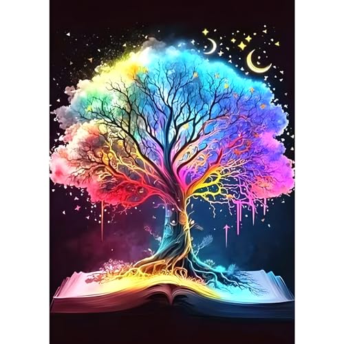 DPHERO DIY Baum des Lebens Diamant Painting Bilder für Erwachsene Anfänger,5D Traumland Diamond Painting Set,DIY Runde Steine Mond Diamant Kunst Kits, Diamant Painting für Zuhause Dekor 30x40 cm von DPHERO