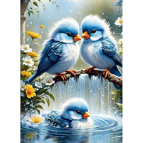 DPHERO DIY Blauer Vogel Diamant Painting Bilder für Erwachsene Anfänger,5D Vögel Diamond Painting Set,DIY Runde Steine Diamant Kunst Kits,Blumen Diamant Painting für Zuhause Dekor 30x40 cm von DPHERO