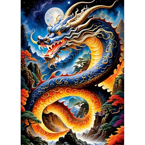 DPHERO DIY Chinesischer Drache Diamant Painting Bilder für Erwachsene Anfänger,5D Mythen Diamond Painting Set,DIY Drache Runde Steine Diamant Kunst Kits, Diamant Painting für Zuhause Dekor 30x40 cm von DPHERO