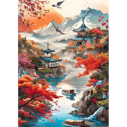 DPHERO DIY Chinesischer Stil Diamant Painting Bilder für Erwachsene Anfänger,5D Baum Diamond Painting Set,DIY Landschaft Runde Steine Diamant Kunst Kits, Diamant Painting für Zuhause Dekor 30x40 cm von DPHERO