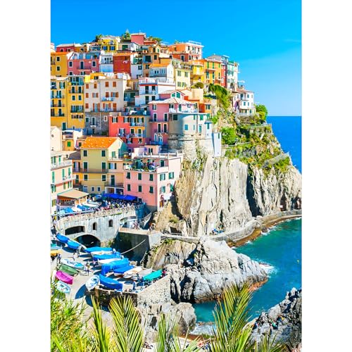 DPHERO DIY Cinque Terre Diamant Painting Bilder für Erwachsene Anfänger,5D Dorf am Meer Diamond Painting Set,DIY Runde Steine Seascape Diamant Kunst Kits, Diamant Painting für Zuhause Dekor 30x40 cm von DPHERO