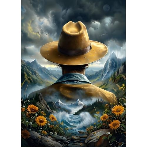 DPHERO DIY Cowboy Zurück Diamant Painting Bilder für Erwachsene Anfänger,5D Traumland Diamond Painting Set,DIY Blumen Runde Steine Diamant Kunst Kits, Diamant Painting für Zuhause Dekor 30x40 cm von DPHERO