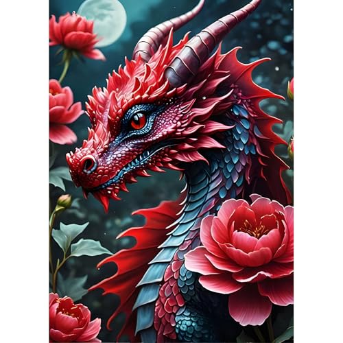 DPHERO DIY Drache Diamant Painting Bilder für Erwachsene Anfänger,5D Blumen Diamond Painting Set,DIY Fantasie Runde Steine Diamant Kunst Kits, Diamant Painting für Zuhause Dekor 30x40 cm von DPHERO