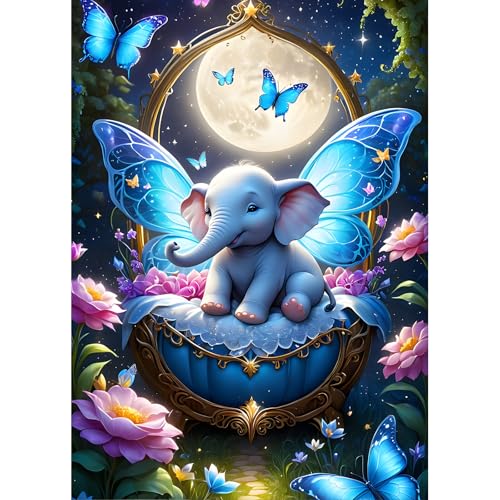 DPHERO DIY Elefant Diamant Painting Bilder für Erwachsene Anfänger,5D Blumen Diamond Painting Set,DIY Schmetterling Runde Steine Diamant Kunst Kits, Diamant Painting für Zuhause Dekor 30x40cm von DPHERO