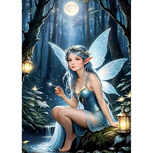 DPHERO DIY Elfenmädchen Diamant Painting Bilder für Erwachsene Anfänger,5D Mond Diamond Painting Set,DIY Runde Steine Traumland Diamant Kunst Kits,Haus Diamant Painting für Zuhause Dekor 30x40 cm von DPHERO