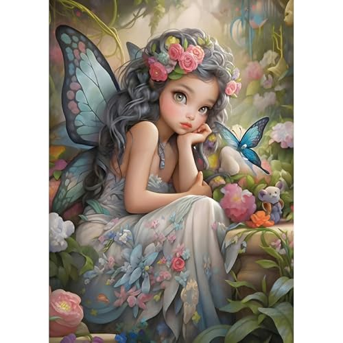 DPHERO DIY Fee Diamant Painting Bilder für Erwachsene Anfänger,5D Schmetterling Diamond Painting Set,DIY Runde Steine Blumen Diamant Kunst Kits,Haus Diamant Painting für Zuhause Dekor 30x40 cm von DPHERO