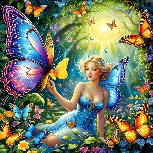 DPHERO DIY Fee Diamant Painting Bilder für Erwachsene Anfänger,5D Schmetterling Diamond Painting Set,DIY Traumland Runde Steine Diamant Kunst Kits, Diamant Painting für Zuhause Dekor 30x30 cm von DPHERO