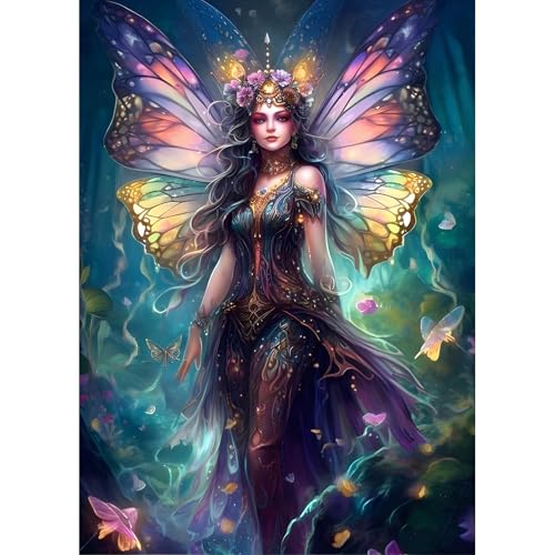 DPHERO DIY Fee Diamant Painting Bilder für Erwachsene Anfänger,5D Schmetterling Diamond Painting Set,DIY Traumland Runde Steine Diamant Kunst Kits, Diamant Painting für Zuhause Dekor 30x40 cm von DPHERO