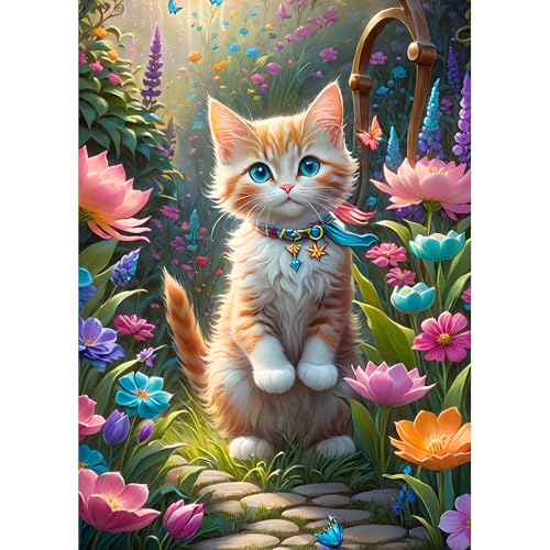 DPHERO DIY Katze Diamant Painting Bilder für Erwachsene Anfänger,5D Blumen Diamond Painting Set,DIY Runde Steine Kätzchen Diamant Kunst Kits, Diamant Painting für Zuhause Dekor 30x40 cm von DPHERO