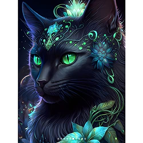 DPHERO DIY Katze Diamant Painting Bilder für Erwachsene Kinder,5D Schwarze Katze Diamond Painting Set,DIY Strass Bilder Tier Diamant Kunst Kits,Runde Steine Diamant Painting für Zuhause Dekor 30x40cm von DPHERO