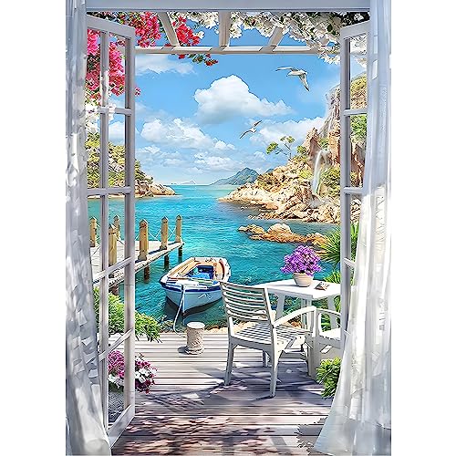 DPHERO DIY Landschaft Diamant Painting Bilder für Erwachsene Kinder,5D Meerblick Diamond Painting Set,DIY Strass Bilder Tür Diamant Kunst Kits,Runde Steine Diamant Painting Zuhause Dekor 30x40cm von DPHERO